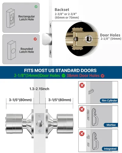 Vista 15 de HIDALIFE Pomo de puerta con teclado, perilla de puerta con cerradura, cerradura de puerta de entrada sin llave con código para puerta delantera