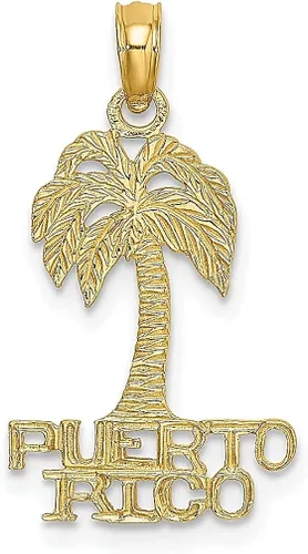 Collar plano de oro amarillo de 14 quilates con dije de palmera de Puerto Rico bajo la palmera del árbol de viaje, transporte de destino, joyería