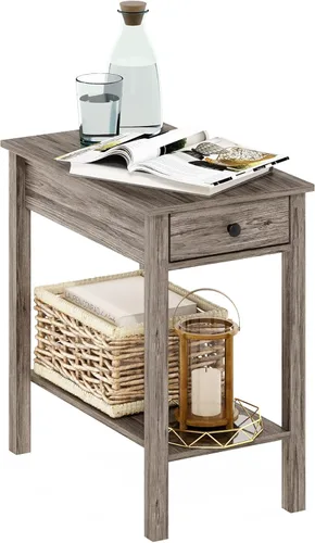 Vista 14 de Furinno ANDREY - Mesa auxiliar, mesa de centro, mesita de noche con estantes abiertos y contenedor de almacenamiento, mesa de cabecera, para sala