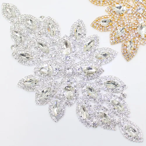 Vista 3 de PEARLY JUN Parches de apliques de cristal con diamantes de imitación para bricolaje, con cuentas, ropa de costura para cinturón de boda, vestidos
