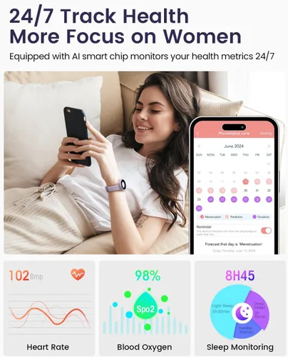 Vista 5 de Relojes inteligentes para mujer para iPhoneSamsungAndroid (respuestahacer llamadas), pantalla AMOLED de 1.27 pulgadas, rastreadores de actividad