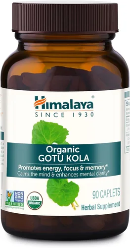 Himalaya Organic Gotu Kola, suministro para 45 días - Suplemento nootrópico herbal con adaptógenos para energía, concentración, memoria y relajación