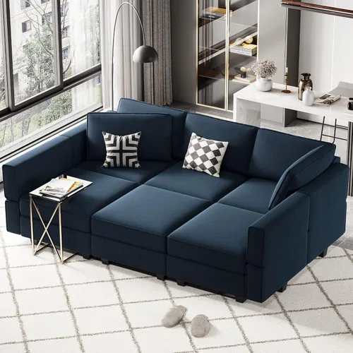 Vista 13 de Belffin Sofá Seccional Modular de Terciopelo con Chaise Lounge Sofá Cama Seccional con Chaise de Almacenamiento Sofás Cama Sofá para Sala de Estar