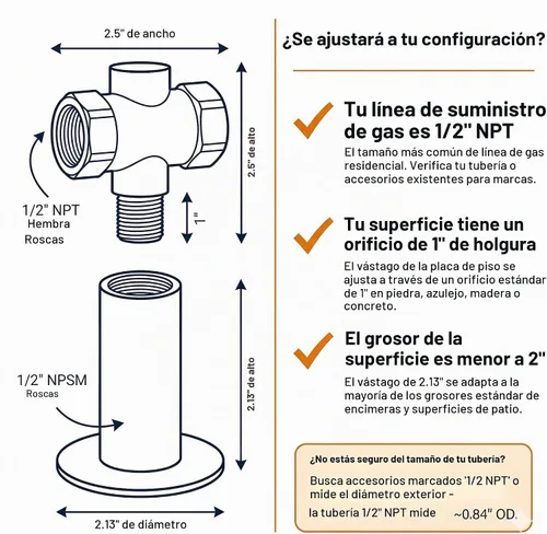 Vista 5 de Midwest Hearth Kit de válvula de gas para fogata NPT de 1/2 pulgada Válvula de bola de latón macizo certificada por CSA, brida cromada y llave