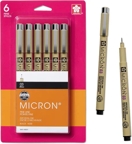 Vista 8 de SAKURA Pigma Micron 50131 - Bolígrafos fineliner, tamaño de 10 puntas, tinta negra archival, paquete de 6