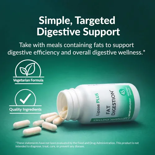 Vista 5 de Lipase Plus Enzimas Digestivas - Apoya la digestión de grasas y la absorción de nutrientes - Mezcla de enzimas para comidas altas en grasas y Keto