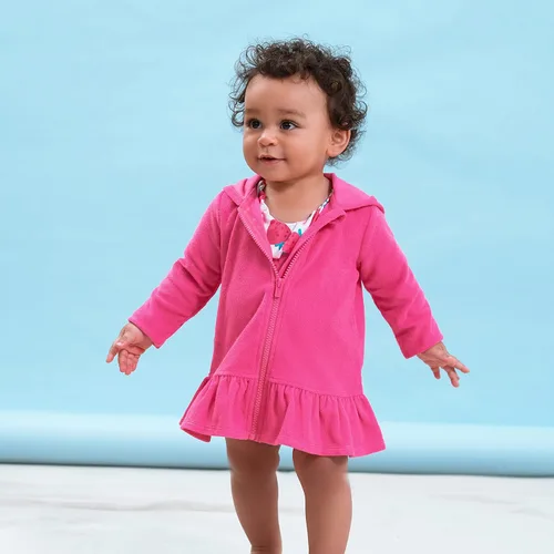 Vista 4 de Gerber Cubierta para traje de baño con capucha y cremallera para bebés y niñas pequeñas, Rosado