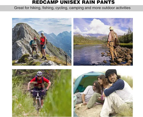 Vista 7 de REDCAMP Unisex Rain Pants Waterproof Lightweight with Side Zipper, PU5000mm Great for Hiking Outdoor, MLXLXXL Black
