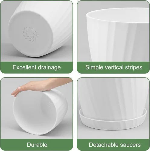 Vista 2 de YNNICO 7 piezas Macetas con Orificios de Drenaje y Platillos, Maceteros de Interior, Juego de 7 (7.5, 7, 6.5, 6, 5.5, 4.5, 3.5 Pulgadas), Blanco