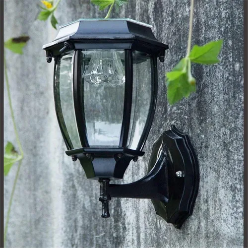 Solar Garden Decoration Outdoor Wall LED Lamp Street Outdoor Waterproof Solar Panel Sun Wall Light 7 Inch Warm Light Solar Wall Light (Black)