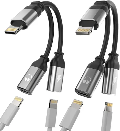 Adaptador de auriculares para iPhone (paquete de 2) Adaptador Lightning dual para divisor de audio y cargador de carga 2 en 1 Dongle Jack Cable de
