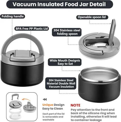Vista 5 de Lonchera Bento para Niños con Termo para Sopa de 8oz, Contenedores de Comida para Almuerzo Impermeables para Niños con 4 Compartimentos, Tarro