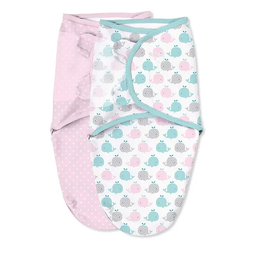 SwaddleMe Manta original – Talla S, 0-3 meses, paquete de 2 (ballena de lunares rosas)