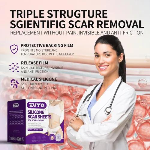 Vista 4 de Hojas de silicona médica para cicatrices, cinta de cicatriz de silicona, cinta de cicatriz reutilizable para cirugía de cesárea, queloides