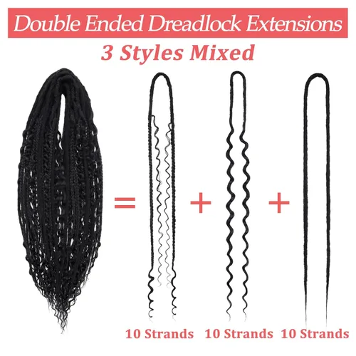 Vista 4 de Leeven Extensiones de Rastas Sintéticas de Doble Punta de 24 Pulgadas 30 Hebras Rastas Boho 613 Rubio 3 Estilos Mixtas Onduladas Rizadas DE Rastas
