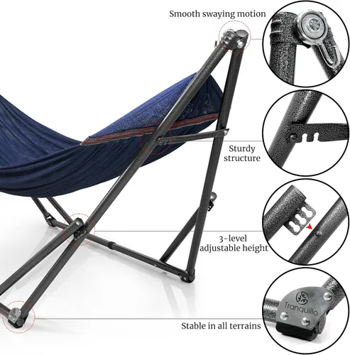 Vista 8 de Tranquillo Hamaca doble universal con soporte incluido para 2 personas/soporte plegable para hamaca de 600 libras de capacidad, estuche portátil