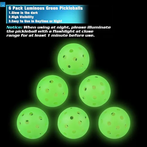 Vista 2 de Pickleball Balls, Outdoor Glow in The Dark Pickleballs with Mesh Bag, Luminous Gifts, Light Up Green, High Visibility & Durable for Training