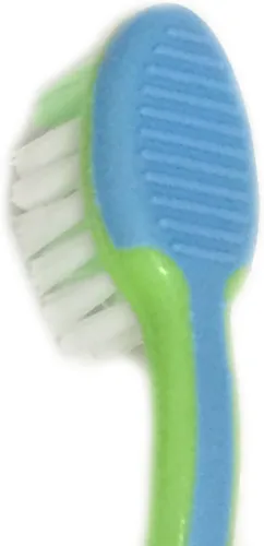 Vista 4 de Paquete de 4 cepillos de dientes para niños pequeños, color azul, morado, verde, cerdas extrasuaves, fácil agarre, sin BPA, con base de succión