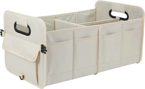 AOKJOY Organizador de maletero de automóvil, organizador de almacenamiento de automóvil, plegable, organizador de automóvil con múltiples Beige