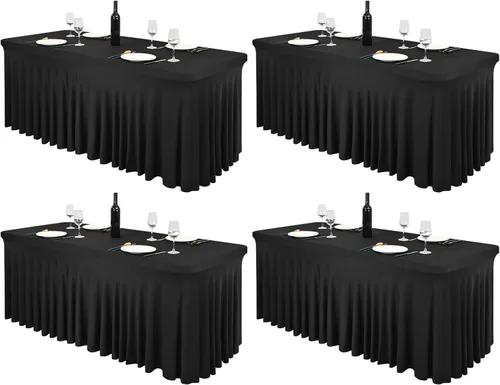 Vista 9 de Pesonlook Paquete de 2 faldas de mesa de elastano para mesas rectangulares de 6 pies, mantel elástico ajustable color negro, de 30 x 72 pulgadas