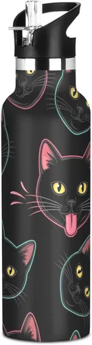 Water Bottle for Kids with Straw 20 Oz Bottle for Boys Girls, BPA-Free, Black Cat Eyes