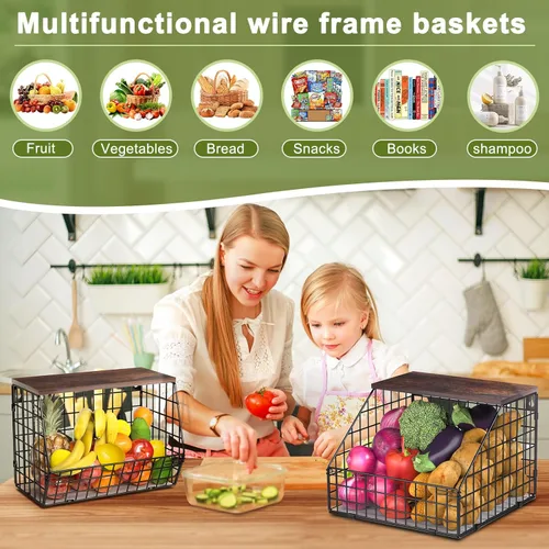 Vista 10 de Wawocs Fruit Bowl Fruit Basket for Kitchen Counter Stackable Wall Mounted Hanging Basket
