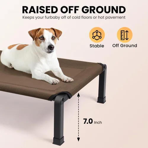 Vista 4 de Heeyoo Cama Elevada para Perros, Catre Elevado Refrescante para Mascotas con Tela de Malla a Prueba de Mordidas y Marco de Acero, Cama Catre
