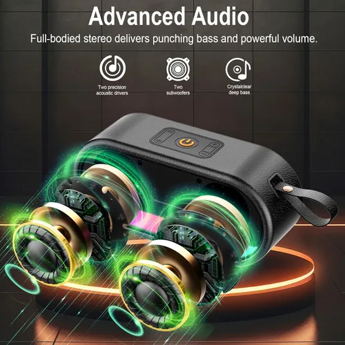Vista 2 de Altavoz Bluetooth con altavoz dual de 24 W, sonido fuerte HD, graves inalámbricos portátiles para exteriores, Bluetooth 5.3, micrófonos integrados