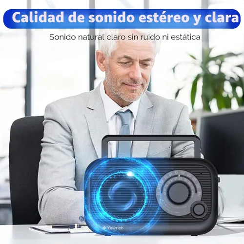 Vista 4 de Radio AM FM con la mejor recepción, altavoz Bluetooth, radio portátil, enchufe DSP en pared, funciona con pilas o alimentación de CA con conector