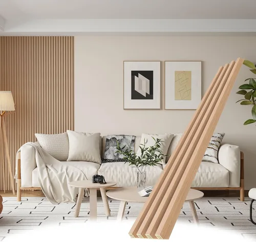 WPC Paneles de pared de listones de madera, paquete de 8 listones de madera de 95 x 6 pulgadas para pared y techos, paneles acústicos para Roble