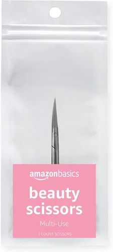 Amazon Basics Tijeras de belleza, acero inoxidable, corte de precisión curvado, herramienta de aseo multiusos, fáciles de usar, color plateado