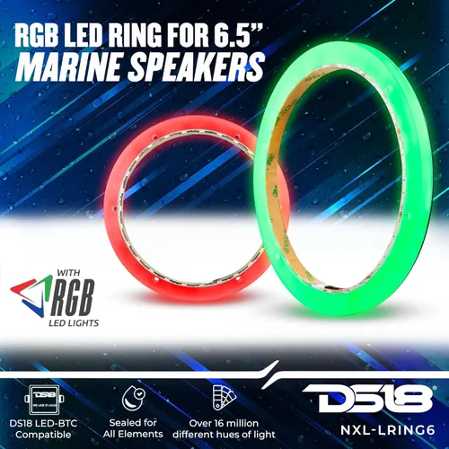 Vista 2 de DS18 NXL-LRING6 Anillo de montaje LED RGB para altavoces de 6.5 pulgadas resistente al agua - Funciona con módulo RGB (LED-BTC) o cable a un
