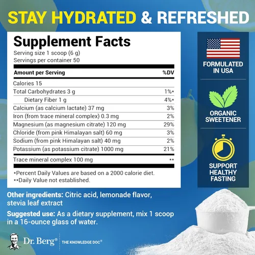 Vista 3 de Dr. Berg Zero Sugar Hydration Keto Electrolyte Powder - Mejorado con 1000 mg de potasio y sal rosa real del Himalaya (no sal de mesa) - Suplemento