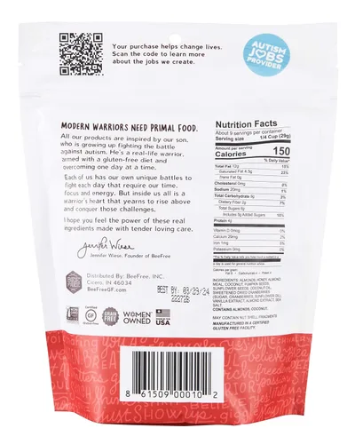 Vista 2 de BeeFree Warrior Mix Granola sin gluten, sin granos, apta para dieta cetogénica, mezcla de granola paleo, sin lácteos, sin conservantes, sin avena