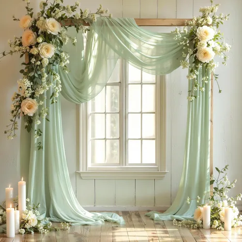 Vista 29 de Tela drapeada para arco de boda, 1 panel de 18 pies, cortina de telón de fondo transparente azul bebé, cortina de gasa para boda, arco, ceremonia