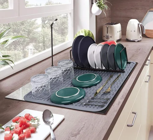 Vista 15 de Tapete de silicona para secado de platos para múltiples usos, fácil de limpiar, ecológico, tapete escurridor de platos resistente al calor