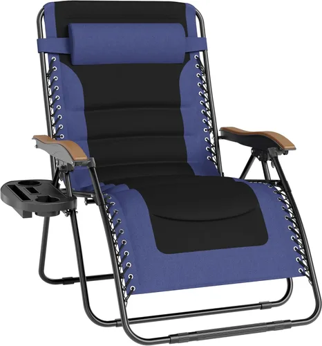 Vista 15 de PHI VILLA Juego de 2 sillas acolchadas XXL de gravedad cero, reclinables plegables para patio, asiento antigravedad de 30 pulgadas de ancho