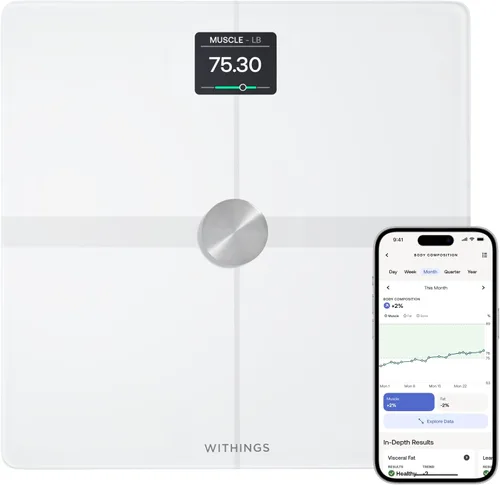 Vista 6 de Withings Body Smart - Báscula precisa para peso corporal y porcentaje de grasa, báscula de composición corporal con Wi-Fi y Bluetooth, báscula