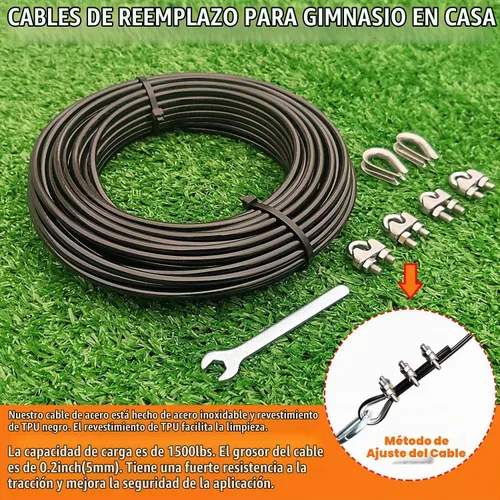 Vista 4 de Cables de repuesto para gimnasio en casa, cable de polea de fitness de 65.6/98.4 pies, 0.197 in recubierto de TPU para máquina de peso de acero