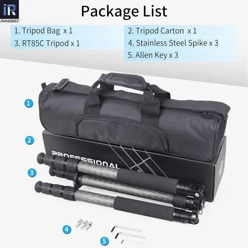 Vista 6 de Trípode de Fibra de Carbono - INNOREL RT85C Sin Rótula Cabeza de Bola Súper Profesional Trípode Monopié Soporte de Resistencia para Cámara DSLR