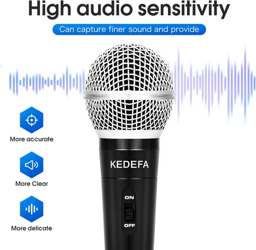 Vista 2 de KM88 Micrófono de karaoke de mano con cable, micrófono vocal dinámico super cardioide con cable de audio XLR desmontable de 13.12 pies e interruptor