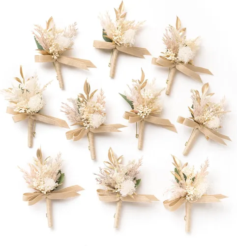 Ling's Moment Boutonniere para Hombre, juego de 10 ramilletes para invitados, flores artificiales para decoración de boda/baile/regreso a casa, etc.