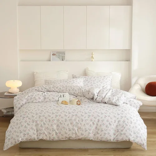 Vista 28 de EAVD Juego de edredón floral azul Twin/Twin XL blanco, microfibra suave, 3 piezas, juego de edredón bohemio con flores botánicas para niñas con 2