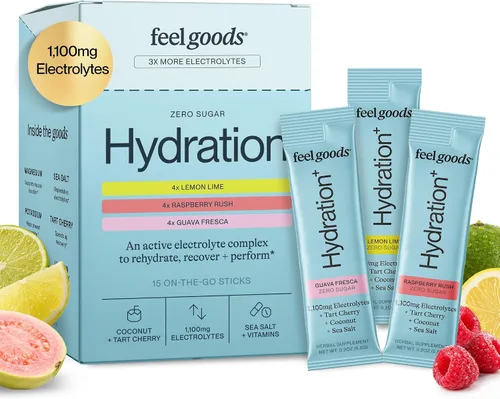 Feel Goods Hydration+, paquetes de polvo de electrolitos sin azúcar, 12