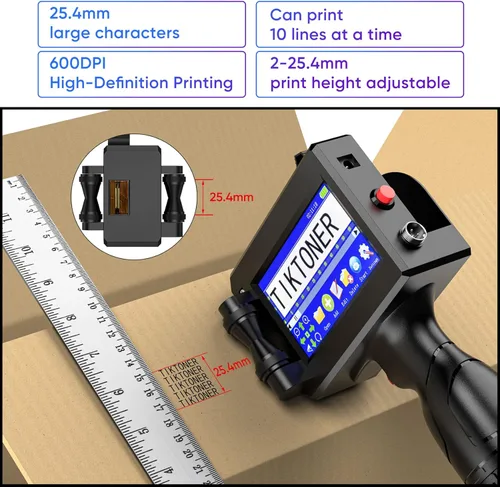 Vista 4 de 127T2 Handheld Inkjet Printer 1 inch Portable Handheld Printer 4.3 Inch Screen Quick Drying Ink Cartridge Inkjet Coding Machine Hand Printer for QR