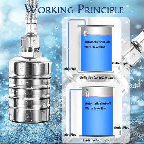 Vista 4 de Válvula de flotador, válvula de flotador de acero inoxidable 304, válvula automática de control de nivel de agua, no necesita electricidad, apagado