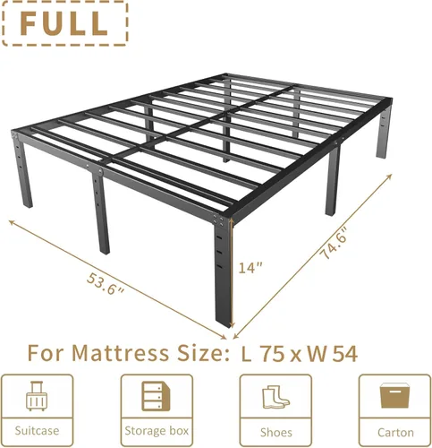 Vista 82 de Base de cama tamaño Queen de 12 pulgadas, no necesita somier, base de colchón de plataforma de metal resistente con listones de acero