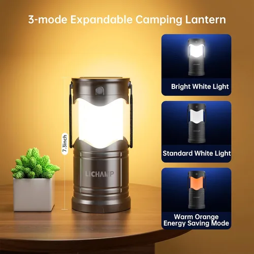 Vista 3 de Lichamp 1 paquete de linterna de camping solar, linternas LED recargables por USB, lámparas de batería con tres modos de alimentación para cortes