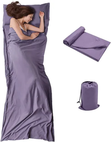 Vista 8 de Bolsa de dormir para viajes y campamento, ligera, compacta y portátil, ideal para viajes, hostales y campamentos