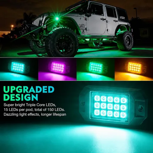 Vista 2 de Xprite - Kit de luces LED RGB bluetooth con controlador RF, luces neón multicolor intermitentes que sincronizan con la música para vehículos